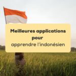 Applications pour apprendre l'indonésien Drapeau de l'Indonésie brandi par un homme debout dans un champ