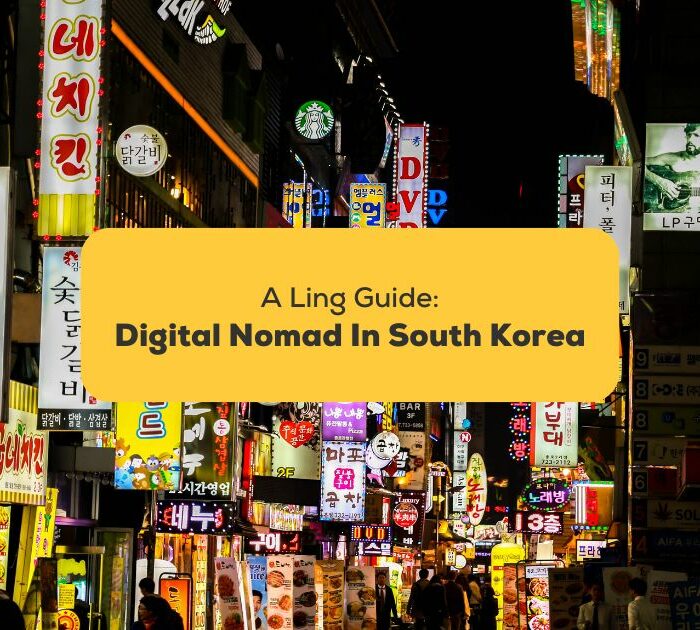 South Korean street with signs - Digital Nomad in South Korea Ling app