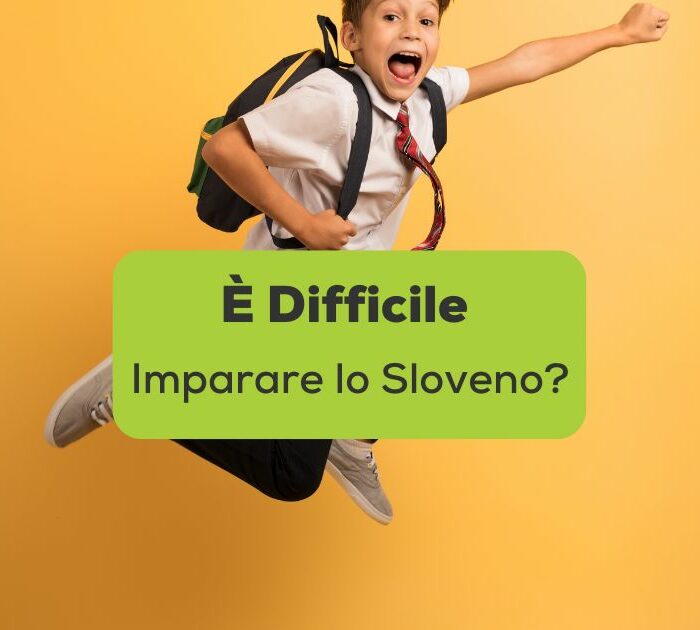 studente che salta di gioia per imparare lo sloveno