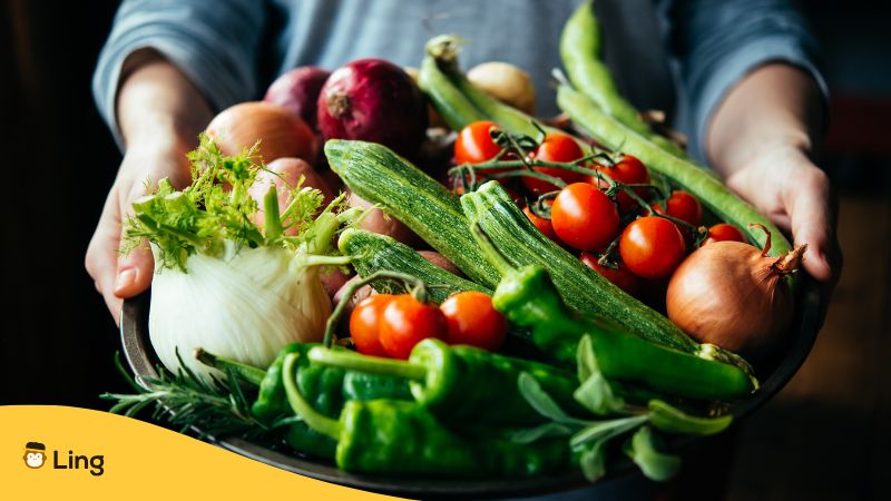 A Person Is Carrying A Basket Full Of Different Vegetables