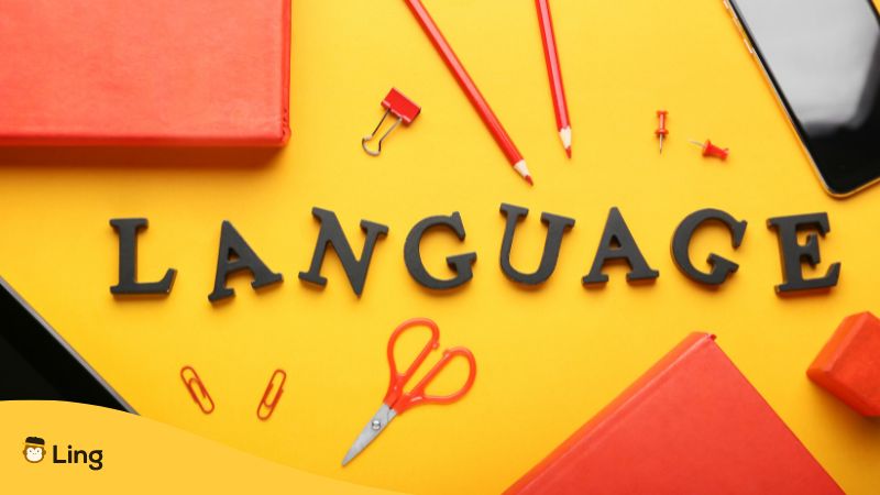 The word 'language' written on a yellow background