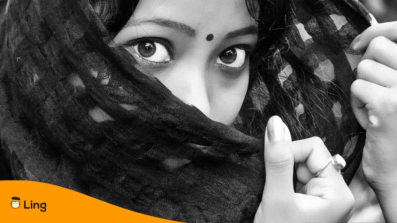 Black and white photo of an Indian girl with pretty eyes - Beautiful In Telugu - Ling app