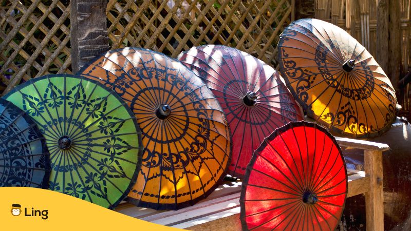 Traditional Burmese umbrellas made of bamboo and cotton