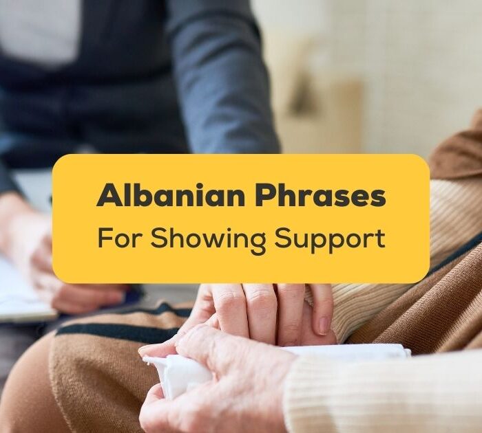 Closeup of someone holding someone's arm as in support - Albanian phrases for showing support