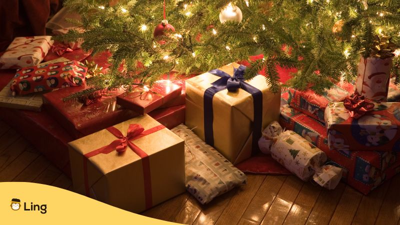 Presents under Christmas tree