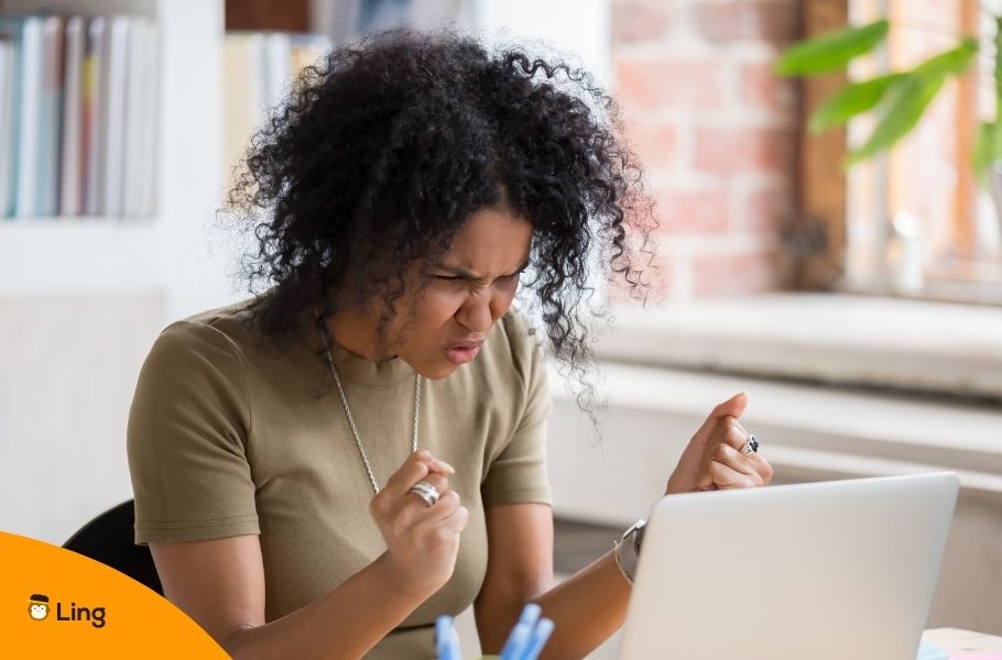 Woman Looking At A Laptop Showing Anger And Frustration