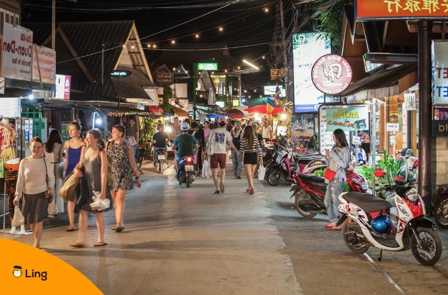 Night Market In Thailand With People