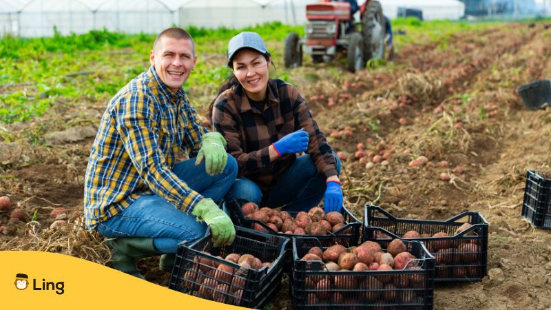 thai woman with her american husband farming