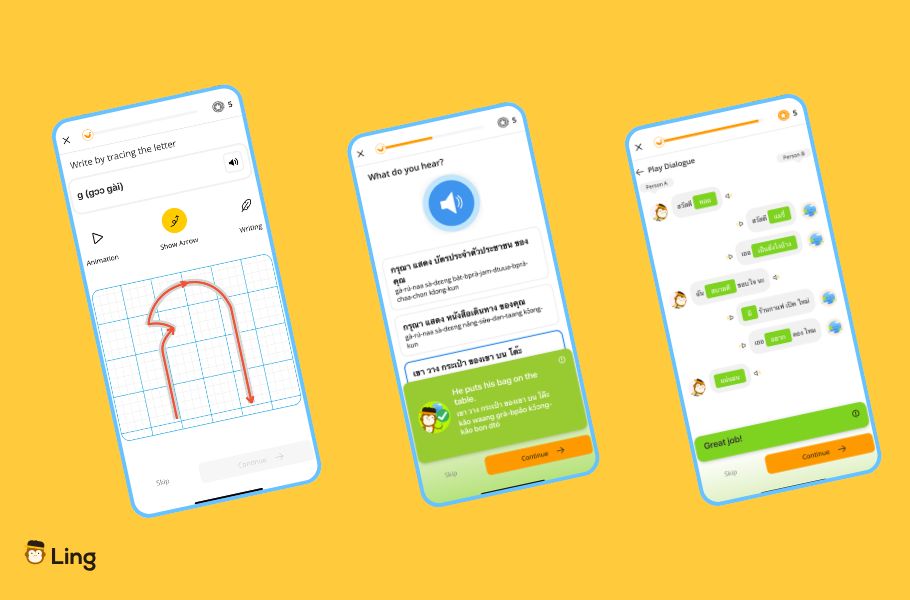 Screenshots Of The Thai Course In The Ling App