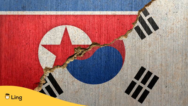 Flaggen Von Nord Und Südkorea Mit Einem Bruch