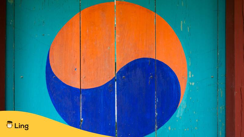Koreanische Tür Vorauf Ein Yin Und Yang Symbol Abgebildet Ist