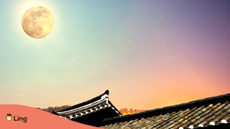 Mond Über Den Koreanischen Dächern