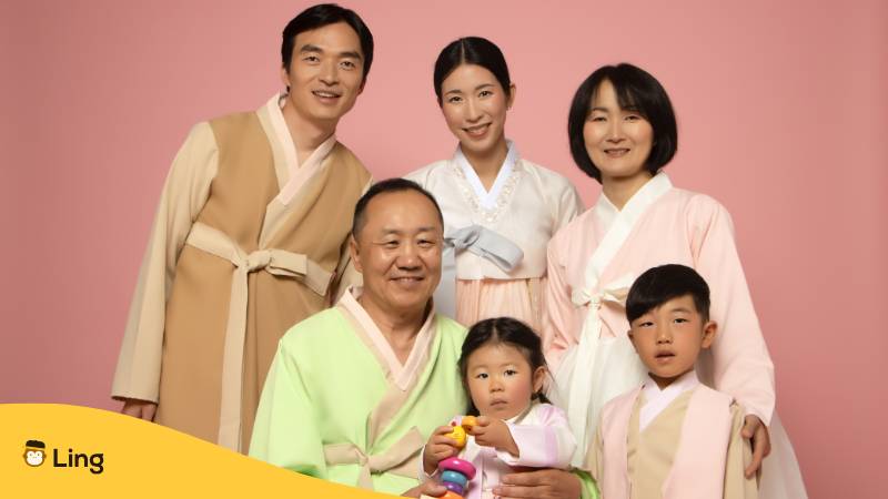 Portrait Einer Koreanischen Familie Zu Chuseok