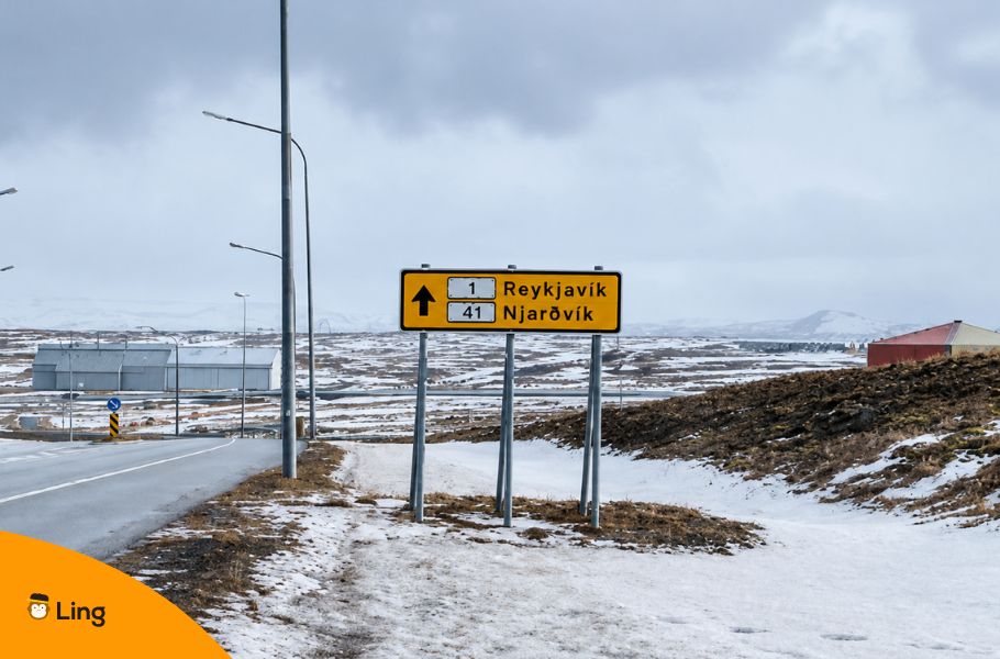Road Sign In Iceland With The Distance To Reykjavík And Njarðvík