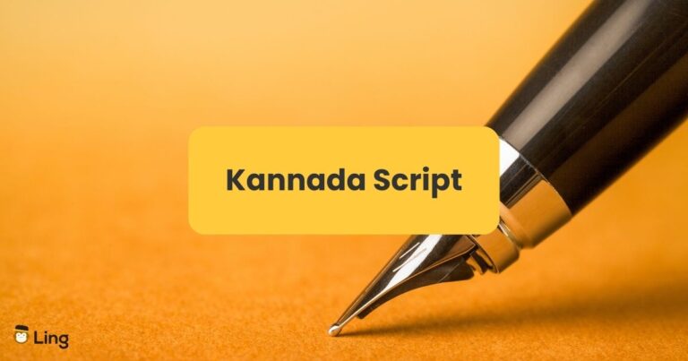 'Kannada Script' Written On A Yellow Text Box With A Fountain Pen Over Orange Paper As Background