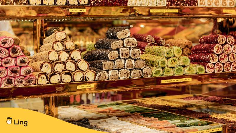 Auslage In Türkischen Konditor Mit Cevizli Sucuk