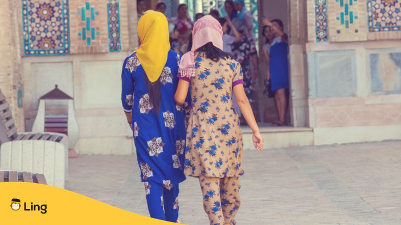 Two Uzbek Women Walking