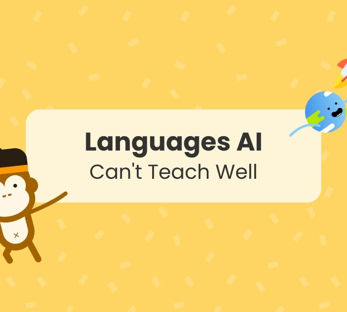 "Languages AI can't teach well" and illustrations of Ling's mascots