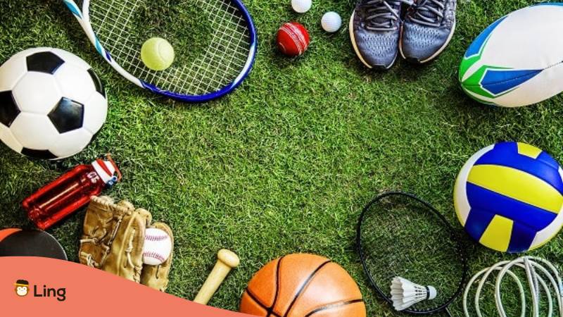 Gegegnstände Unterschiedlicher Interntionaler Sportarten Ringförmig Auf Einem Wiese Ausgelegt