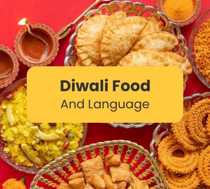 Indian food and diyas (oil lamps) - Diwali food and language