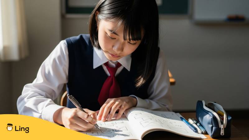 Japanische Schülerin Beim Lernen