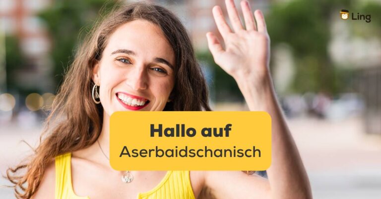 Junge Frau Winkt Und Sagt Hallo Auf Aserbaidschanisch. Lerne Die Besten Arten Hallo Auf Aserbaidschanisch Zu Sagen