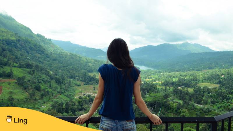 Junge Frau Blickt Auf Die Schöne Berglandschaft In Sri-Lanka