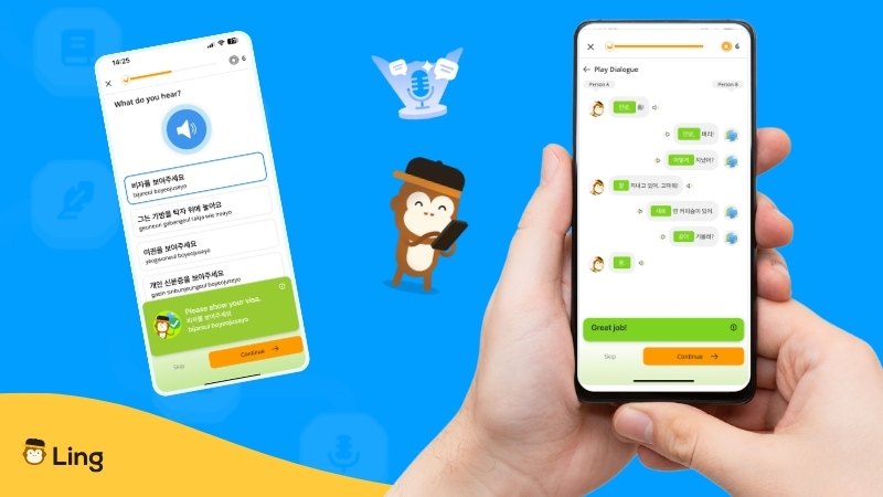 Screenshots Of Dialog Game To Listen To Korean Native Speakers Learning Korean With The Ling App