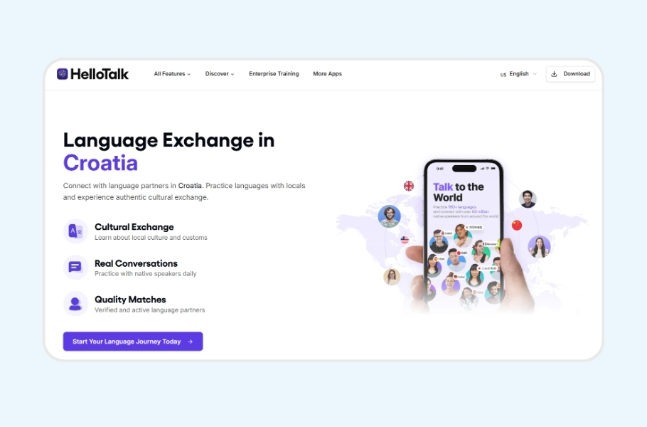 Hellotalk Desktop Ui To Show Apps To Learn Croatian