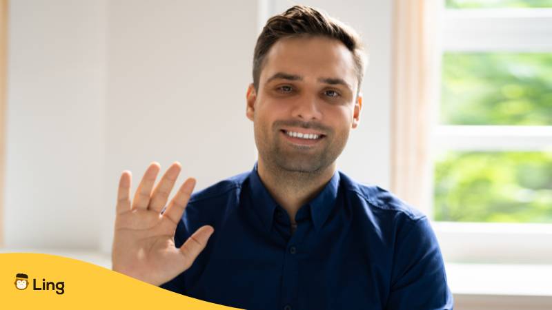 Junger Mann Winkt Und Sagt Hallo Auf Usbekisch
