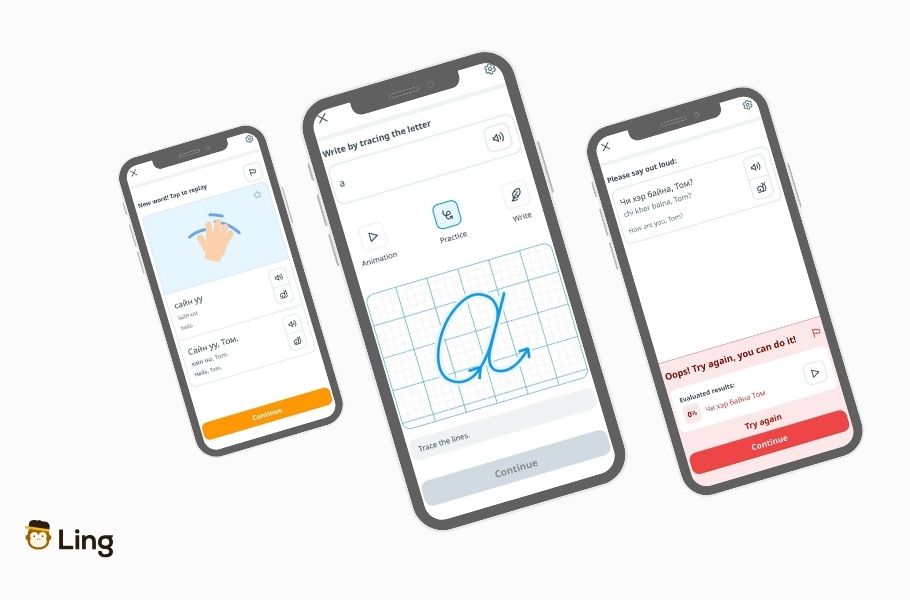 Screenshots Of The Ling App's Mongolian Language Course