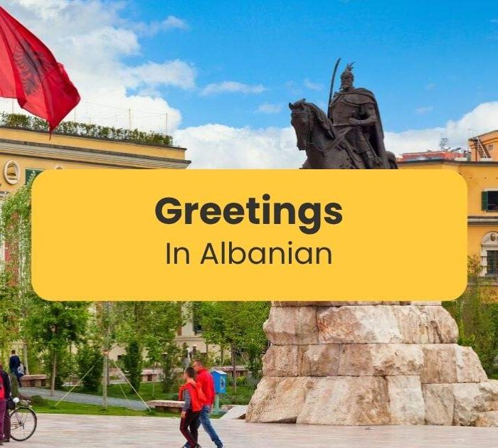 An image of Skanderbeg Monument in Tirana, Albania - Greetings in Albanian