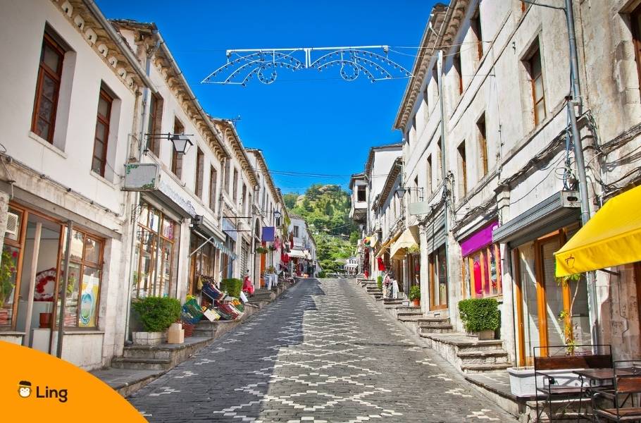 Main Street Of Historic Town Gjirokastër, Albania