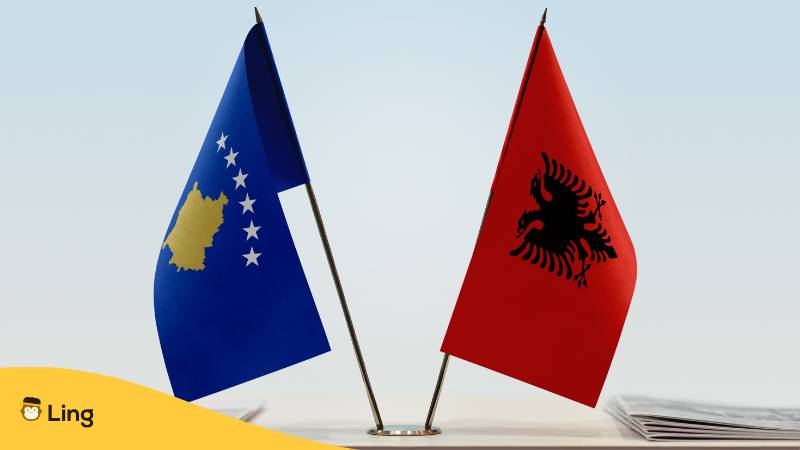 Flaggen Von Kosovo Und Albanien