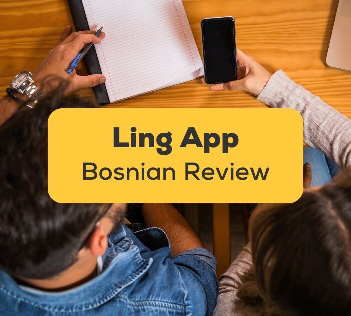 Ling app Bosnian review - Two people with a phone and a notebook