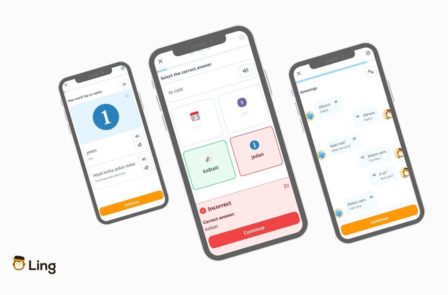 Screenshots Of The Ling App's Online Bosnian Language Course