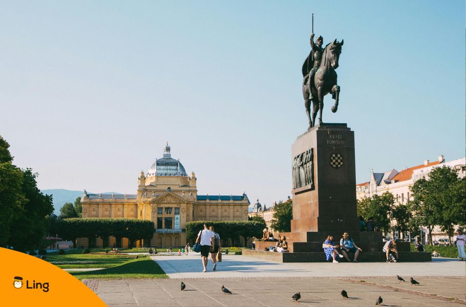 King Tomislav Square In Zagreb, Croatia, With The Art Pavilion In The Background.
