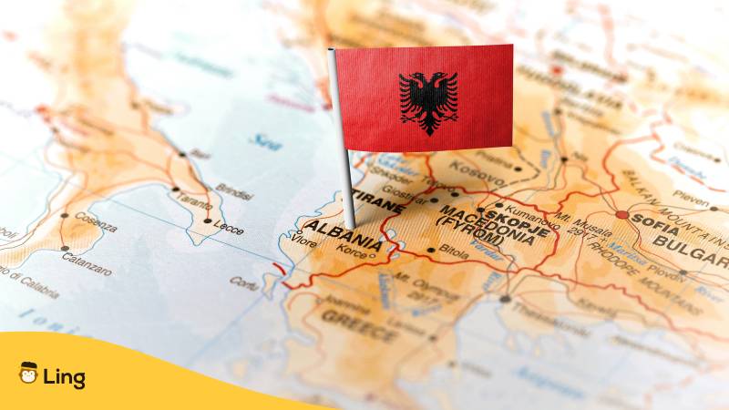 Landkarte Und Kleine Flagge Von Albanien