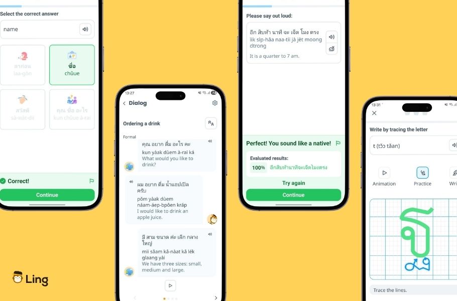 Ling App Thai Review - Exercises From Ling App Thai Lessons
