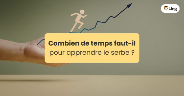 Combien De Temps Faut-Il Pour Apprendre Le Serbe Image Représentant La Progression Avec Un Personnage En Bois Gravissant Une Flèche Allant Progressivement Vers Le Haut