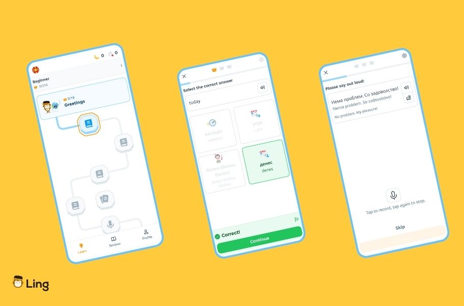 Screenshots Of The Ling App's Macedonian Language Course