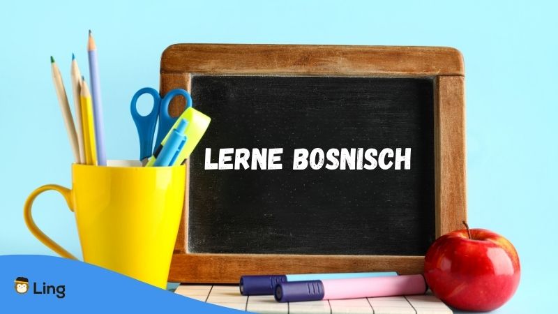 Kleine Schultafel, Worauf „Lerne Bosnisch“ Geschrieben Steht.