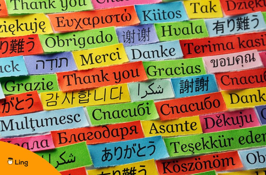 Ways To Say Thank You In Different Languages Written In Colored Straps Of Paper