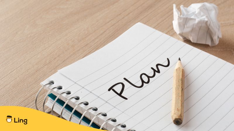 Stift Und Notizblock, Worauf Plan Geschrieben Steht.