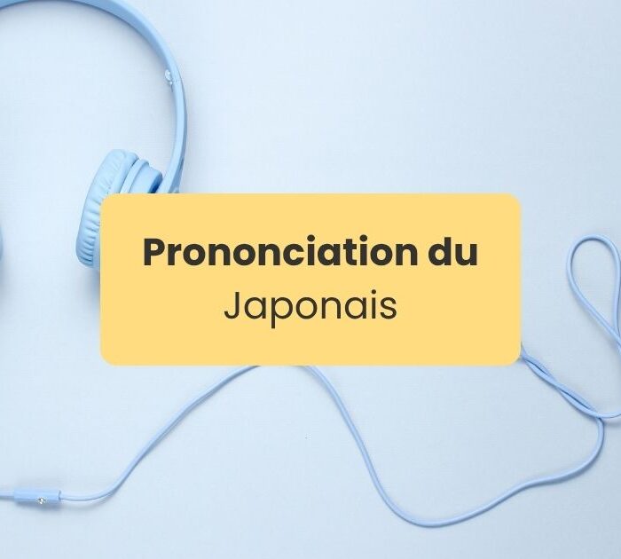 prononciation du japonais Casque filaire bleu sur fond bleu