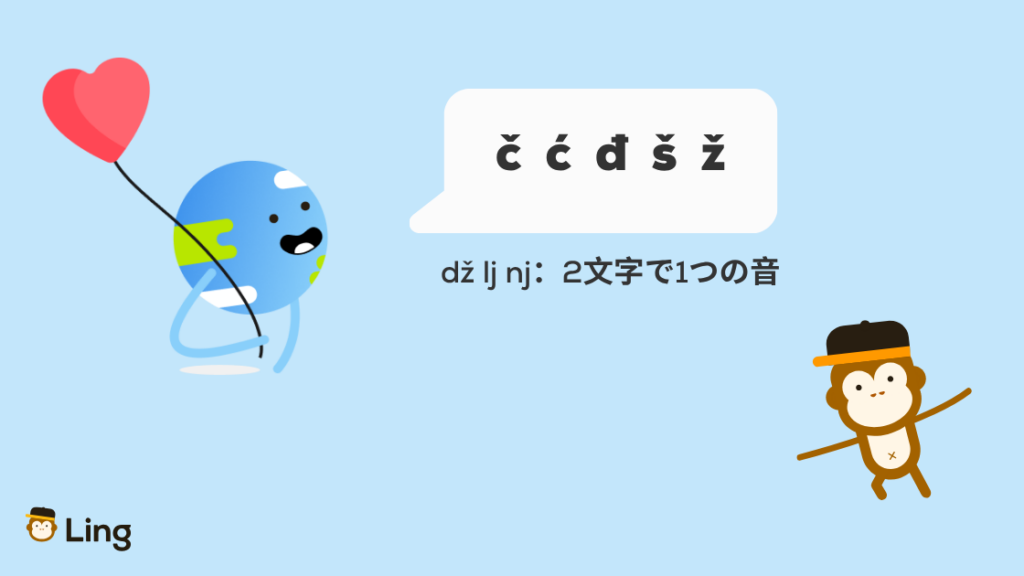 ボスニア語の発音で特別な文字Č・Ć・Đ・Š・Žと2文字で1つの音のDž・Lj・Nj