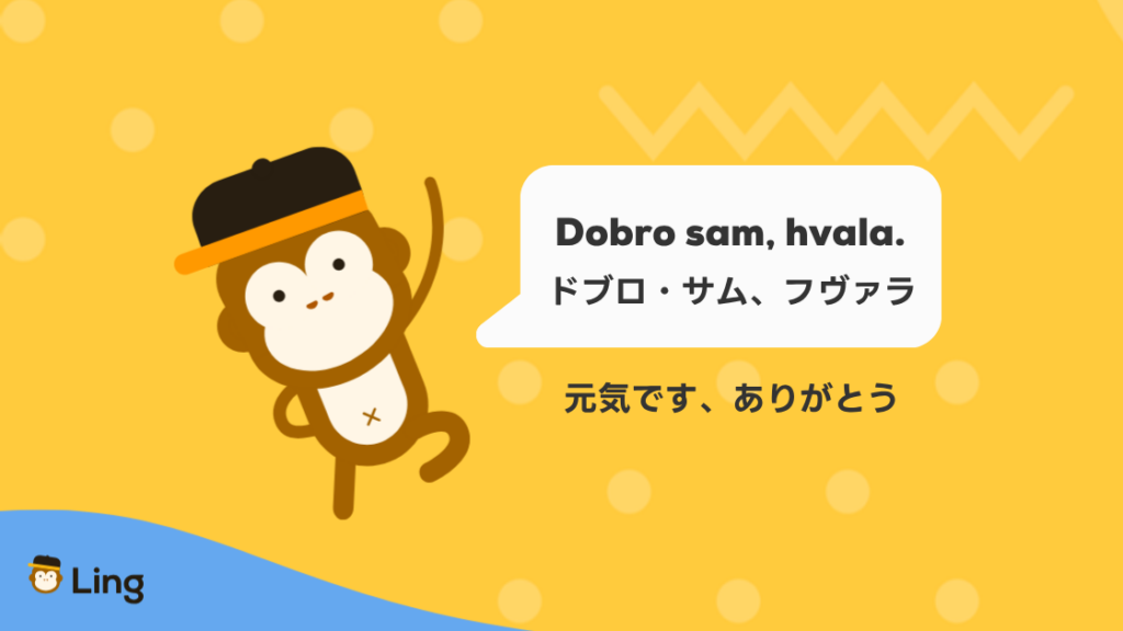 セルビア語の返事Dobro Sam, Hvala.(ドブロ・サム、フヴァラ:元気です、ありがとう)