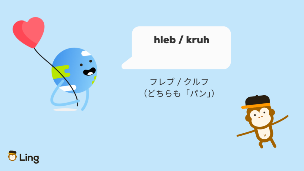 セルビア語のHleb(フレブ)とクロアチア語のKruh(クルフ)はどちらも「パン」
