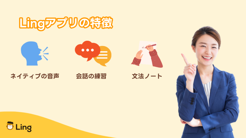 Lingアプリの特徴:ネイティブの音声・会話の練習・文法ノート