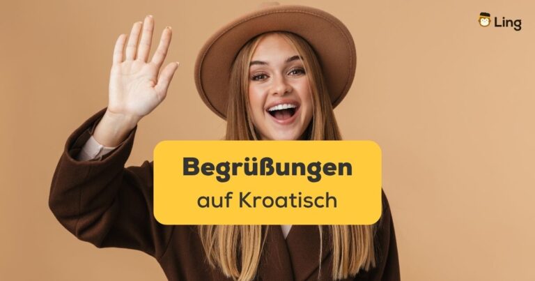 Junge Blonde Frau Mit Hut Winkt Und Grüßt Auf Kroatisch. Entdecke Die Wichtigsten Begrüßungen Auf Kroatisch Mit Ling.
